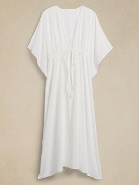 Banana Republic Ivory Linen Blend Kaftan Maxi Dress Boho Resort Cover-Up